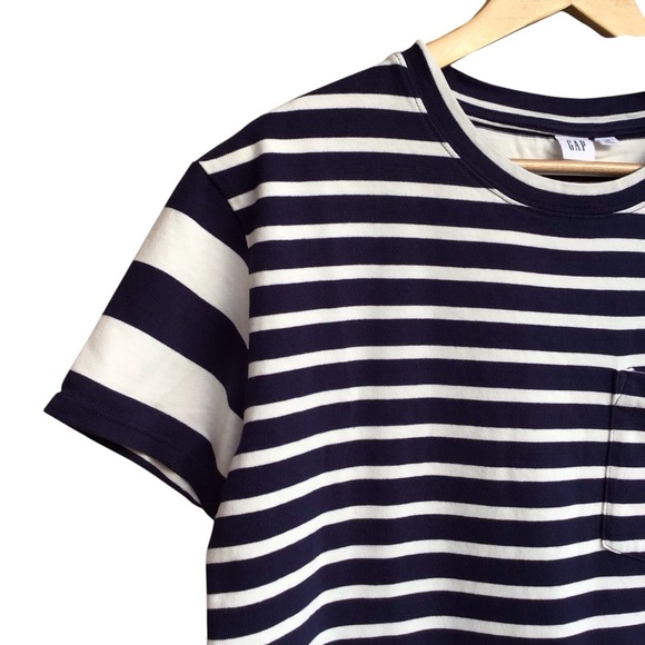 Gap Navy Blue Striped Short Sleeve Pocket T-Shirt Dress NEW - Picture 4 of 6